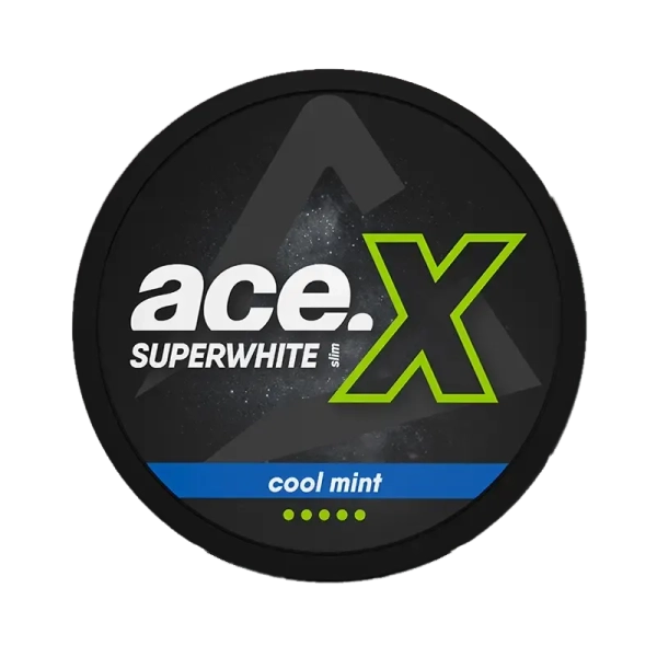 Runde Dose ACE X COOL MINT mit 20 extra starken Cool Mint Pouches und 16mg Nikotinstärke pro Gramm