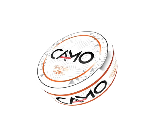 Dose CAMO SPICY CITRUS 25mg Nikotin Pouches mit erfrischendem Citrusgeschmack und starkem Nikotingehalt im Slim Format