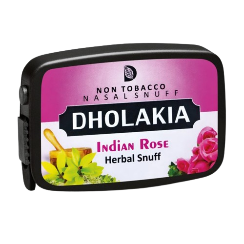 Dose Dholakia Herbal Indian Rose Schnupfpulver mit blumigem Rosenaroma und leichter Mentholnote, tabakfrei und fein trocken