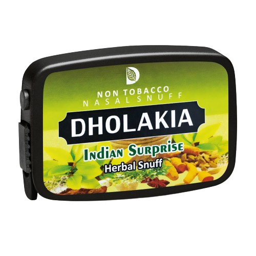 Dholakia Herbal Indian Surprise Nasenschnupfpulver mit würzigem Kräuteraroma und leichter Mentholnote in 9g Dose