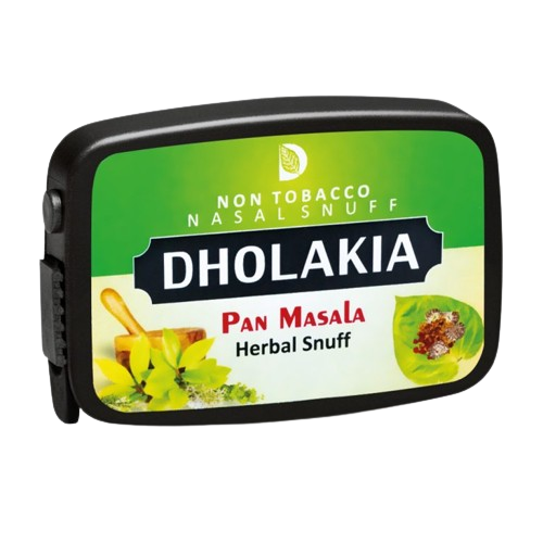 Dholakia Herbal Pan Masala Schnupfpulver mit würzigem Kräuteraroma und leichter Mentholnote in 9g Dose