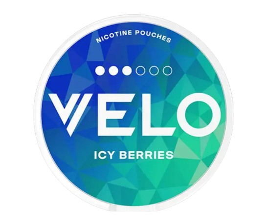 Dose VELO ICY BERRIES Nikotinbeutel in blau-grünem Design ohne Tabak mit starker Festigkeit von Velo