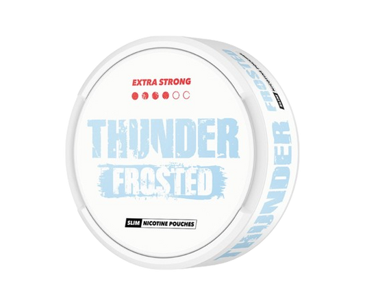 THUNDER FROSTED Nikotinbeutel mit frischem Pfefferminzgeschmack und extra starker Wirkung von V2 Tobacco in weißer Dose.