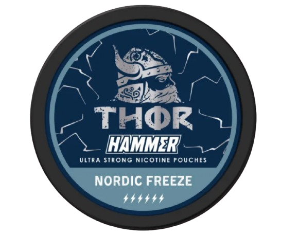 THOR HAMMER NORDIC FREEZE Nikotinbeutel mit eisig-minzigem Geschmack und extra starker Wirkung für frische Momente.