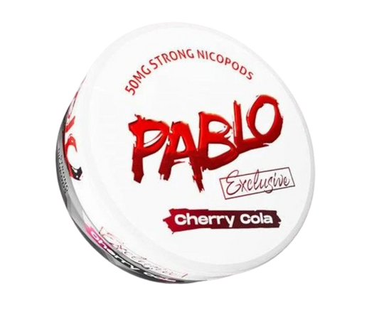 Weiße Dose PABLO EXCLUSIVE CHERRY COLA Nikotinbeutel mit 50 mg Stärke und süßem Kirsch-Cola-Geschmack