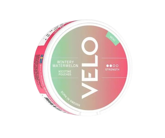 Dosenpackung VELO WINTERY WATERMELON MINI mit erfrischendem Wassermelonen-Geschmack und Nikotinbeuteln aus Schweden