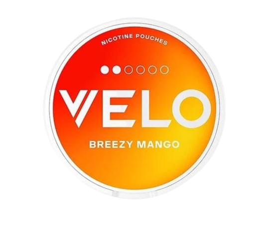 VELO BREEZY MANGO SLIM Dose mit 20 Pouches und fruchtigem Mango-Geschmack, 8 mg Nikotin pro Gramm.