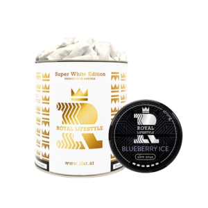 ROYAL LIFESTYLE BLUE ICE - SLIM SUPER WHITE Snus mit Blaubeere Mentholaroma im Big Pack mit 220 Pouches