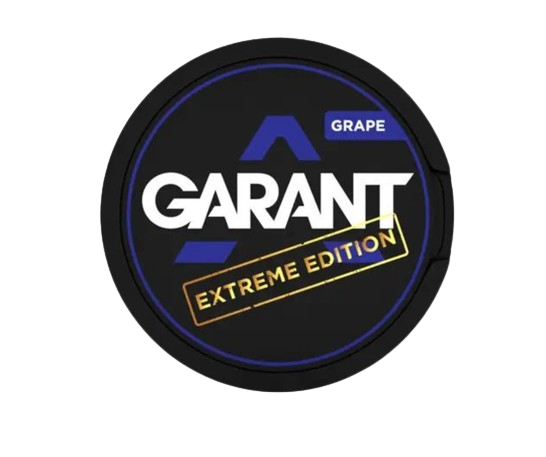 Dose GARANT GRAPE EXTREME Nikotinbeutel mit intensivem Traubengeschmack und starkem Nikotinkick in schwarzem Design