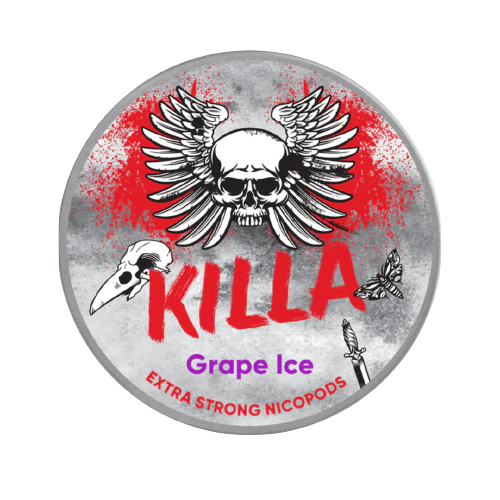KILLA GRAPE ICE EXTRA STRONG Dose mit Totenkopf und Flügeln, süßer Trauben- und Minzgeschmack, 16mg Stärke, 20 Pouches