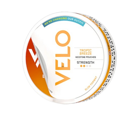 VELO BREEZY MANGO SLIM Nikotinbeutel mit Mandarinen-, Mango- und Passionsfruchtgeschmack, 20 Portionen pro Dose.