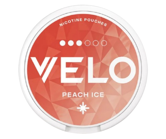 Runde Dose VELO PEACH ICE ORIGINAL SLIM Nikotinbeutel mit Pfirsich- und Minzgeschmack und 10 mg Stärke pro Beutel