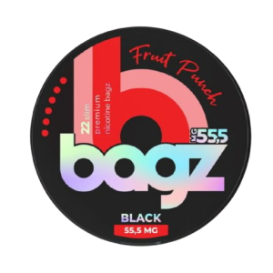 BAGZ FRUIT PUNCH EXTRA STRONG Nikotinbeutel 39 mg mit intensiv fruchtigem Geschmack in schwarzer Dose