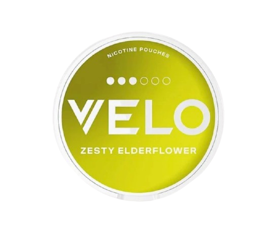 Dose mit VELO ZESTY ELDERFLOWER Nikotinbeuteln, frisch und belebend, 20 Pouches, Stärke 14,3 mg/g, aus Schweden