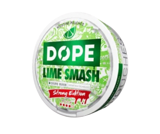 DOPE LIME SMASH STRONG Edition Nikotinbeutel mit intensivem Limettengeschmack, 22 Beutel pro Dose, stark und erfrischend.