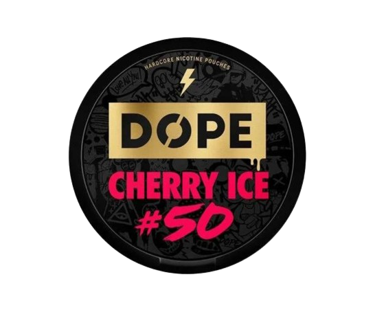 DOPE CHERRY ICE #50 Nikotinbeutel mit intensivem Kirschgeschmack und erfrischendem Eis-Effekt in schwarzer Dose