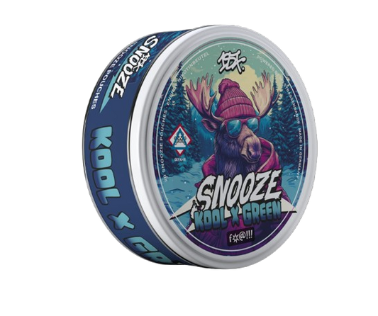 Dose 187 SNOOZE KOOL X GREEN mit wintergrünen Nikotin Pouches im stylischen Elch-Design für die Shisha-Community.