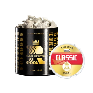 ROYAL LIFESTYLE CLASSIC SLIM - White Dry Snus Dose mit extratrockenen Spearmint-Portionen in Big Pack