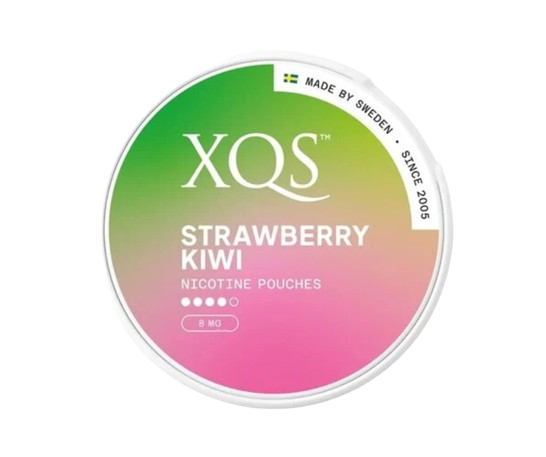 XQS STRAWBERRY KIWI Nikotinbeutel in Dose mit fruchtigem Erdbeer-Kiwi-Geschmack und 8mg Stärke, hergestellt in Schweden