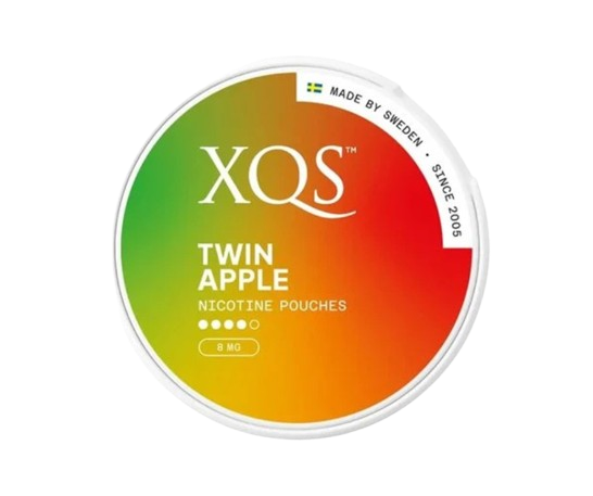 XQS Twin Apple Nikotinbeutel mit frischem Apfelgeschmack und 8 mg Stärke, hergestellt in Schweden seit 2005