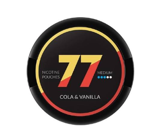 Runde Dose 77 COLA & VANILLA Nikotinbeutel mittlere Stärke mit Cola und Vanille Geschmack, 20 Pouches pro Dose