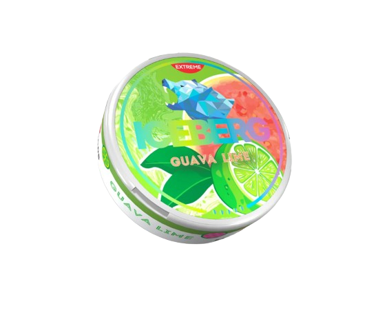 ICEBERG Guava Lime Extreme nicotine pouches with exotic guava and lime flavor, 20 pouches, 50 mg/g strength.