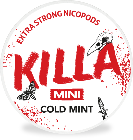 Rundes Döschen KILLA MINI COLD MINT Nikotinbeutel mit kühlendem Minzgeschmack und extra starker Wirkung.