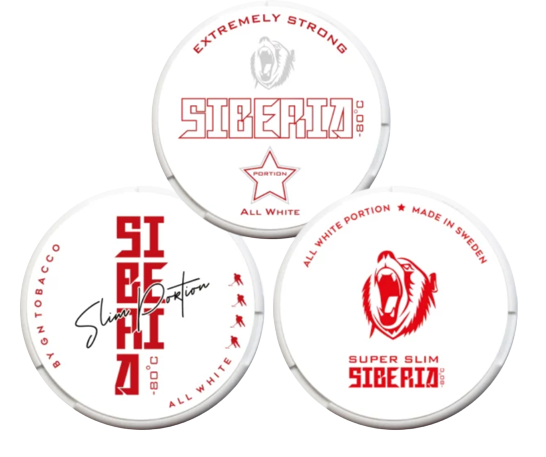 Drei Dosen MIXPACK SIBERIA Snus in verschiedenen Slim Portion Varianten aus Schweden von Snusprofi.com.