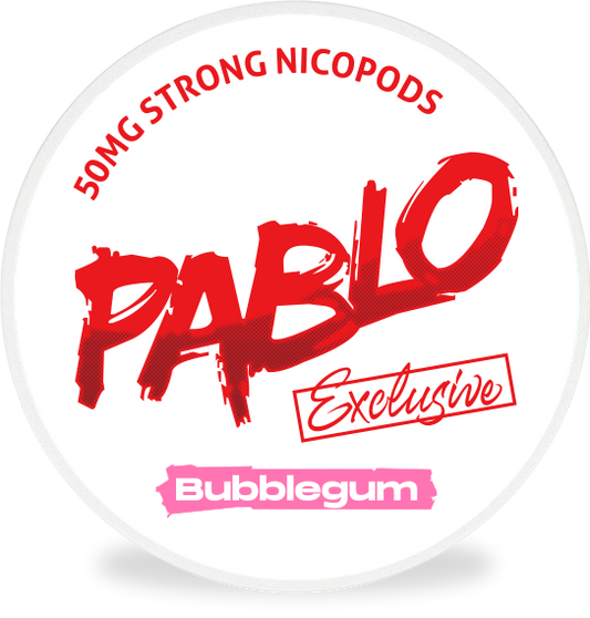 Runde Dose Pablo Exclusive Bubblegum Nikotinbeutel mit starkem 50mg Nikotingehalt und Bubblegum Geschmack