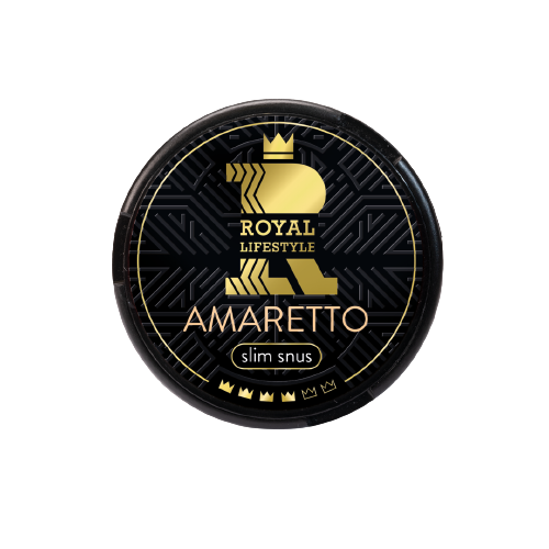 Dose Royal Lifestyle Amaretto Slim Snus mit nussigem Marzipangeschmack und 12mg Nikotin pro Gramm Inhalt.