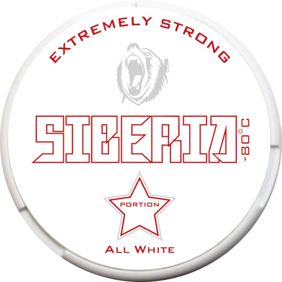 Weiße Dose SIBERIA ALL WHITE PORTION mit starkem Nikotingehalt und frischem Minzgeschmack von Siberia.