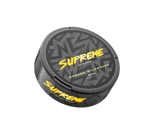 Dose Supreme Banana Milkshake Nikotinbeutel mit intensivem Bananen- und Milchshake-Geschmack, 20 Beutel, starke Wirkung.