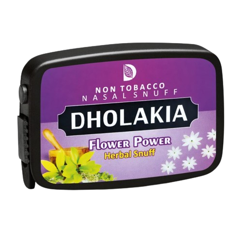 Dholakia Herbal Flower Power Schnupfpulver mit blumigem Aroma, Eukalyptus- und leichter Mentholnote in praktischer Dose