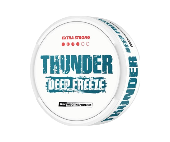 Dosenansicht von THUNDER DEEP FREEZE Nikotinbeuteln mit Menthol- und Eukalyptusgeschmack, Extra Stark, 21 Pouches
