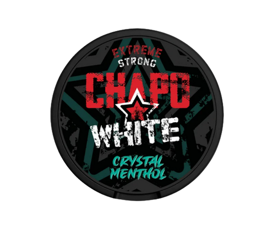 CHAPO WHITE CRYSTAL MENTHOL EXTREME STRONG Dose mit 30 Menthol Nicopods für intensiven Geschmack und starkes Gefühl