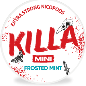 KILLA MINI FROSTED MINT Dose mit starken, tabakfreien weißen Nikotinbeuteln und frostigem Minzgeschmack aus Dänemark.