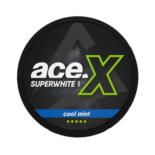 Runde Dose ACE X COOL MINT mit 20 extra starken Cool Mint Pouches und 16mg Nikotinstärke pro Gramm