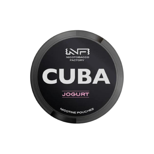 CUBA JOGURT STRONG Nikotinbeutel mit cremigem Jogurtgeschmack in schwarzer Dose von Nicotobacco Factory.
