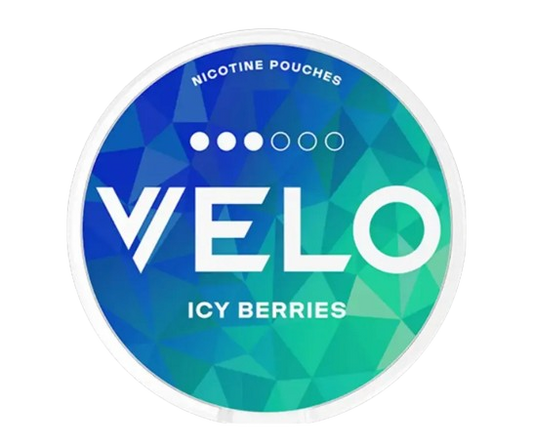 Dose VELO ICY BERRIES Nikotinbeutel in blau-grünem Design ohne Tabak mit starker Festigkeit von Velo