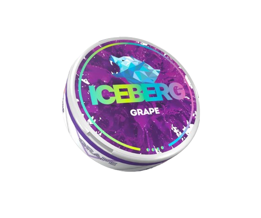 Runde Dose ICEBERG GRAPE mit Traubengeschmack und 50 mg/g Nikotin, empfohlen für erfahrene Nutzer.