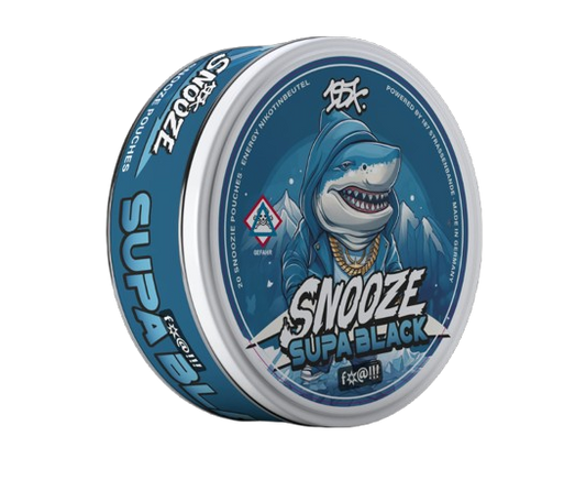 187 SNOOZE SUPA BLACK Nicotinbeutel mit spearmint Geschmack und rebellischem Design der 187 Straßenbande Marke