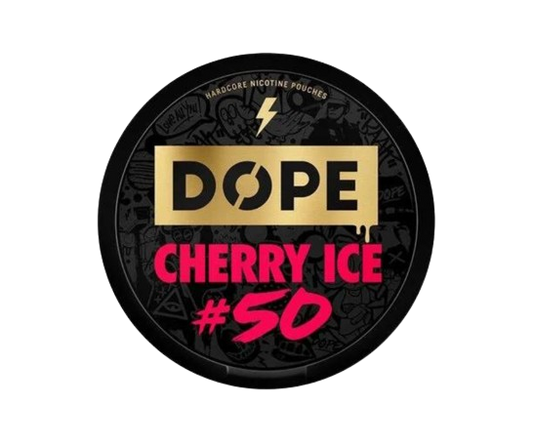 DOPE CHERRY ICE #50 Nikotinbeutel mit intensivem Kirschgeschmack und erfrischendem Eis-Effekt in schwarzer Dose