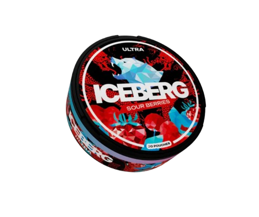Runde Dose ICEBERG SOUR BERRIES mit 20 Nikotinbeuteln, fruchtig-frisch und kraftvoll im Geschmack.