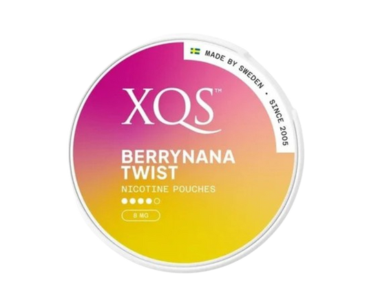 XQS BERRYNANA TWIST Nikotinbeutel mit Erdbeer- und Bananengeschmack aus Schweden in praktischer Dose