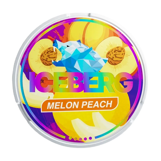 Dose mit ICEBERG MELON PEACH Nikotinbeuteln, Geschmack von reifer Melone und saftigem Pfirsich, 50 mg Nikotin, 20 Stück