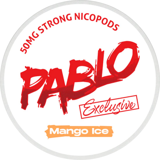 Weiße Dose PABLO EXCLUSIVE MANGO ICE Nikotinbeutel mit 50 mg Stärke Geschmack von frischer Mango von Pablo