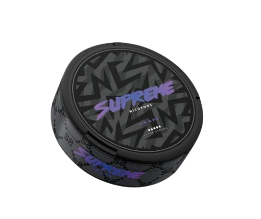 SUPREME GRAPE Nikotinbeutel Dose mit 20 Beuteln, intensiver Traubengeschmack, extrem stark, 50 mg Nikotin pro Beutel.